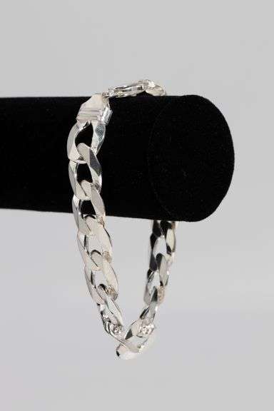 Men's 14.8mm Solid .925 Sterling Silver Flat Curb Chain Link Italy Bracelet 9"