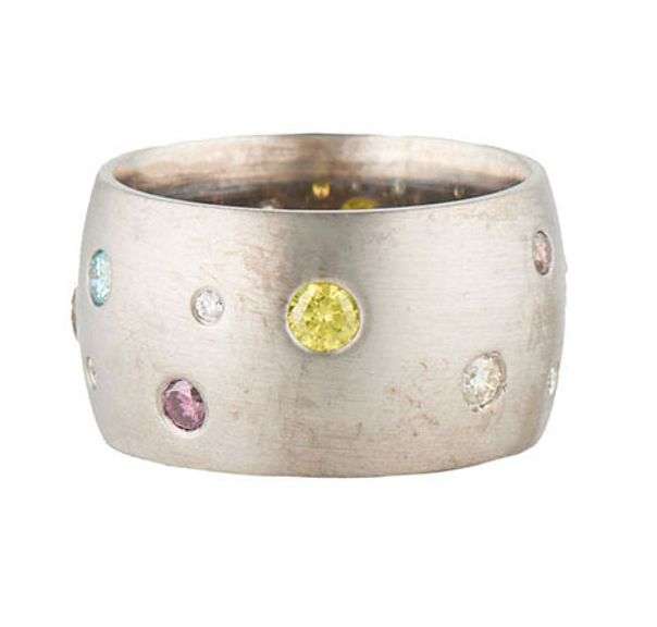 Gabriel Ofiesh Multi Colored Irradiated Diamond Flush Set Wide Band Ring in 14K
