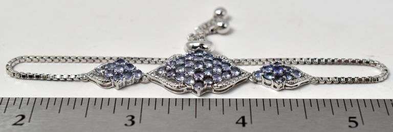 Amethyst Gemstone and Diamond Adjustable Bracelet in Sterling Silver