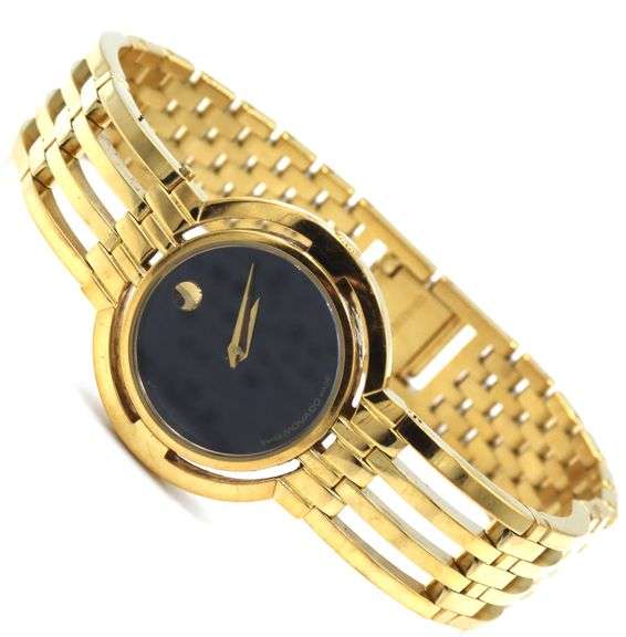 Movado Esperanza gold tone quartz black dial watch