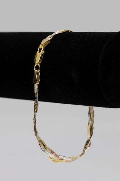 Sterling Silver Tri Colored Braided Herringbone Bracelet 5mm 925 Italy Chain 8"