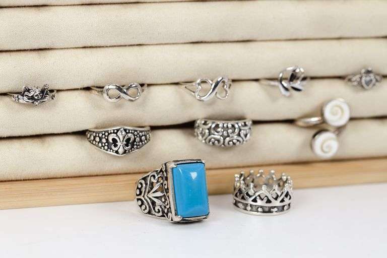 Sterling Silver Curated Ring Assortment Various Sizes & Styles (10 Ring Lot)