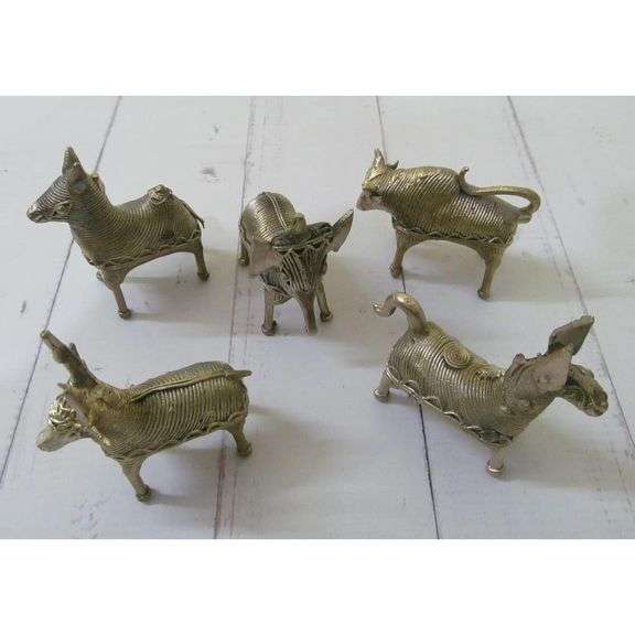 Lot of 5 Dhokra Metal Art Animal Figures