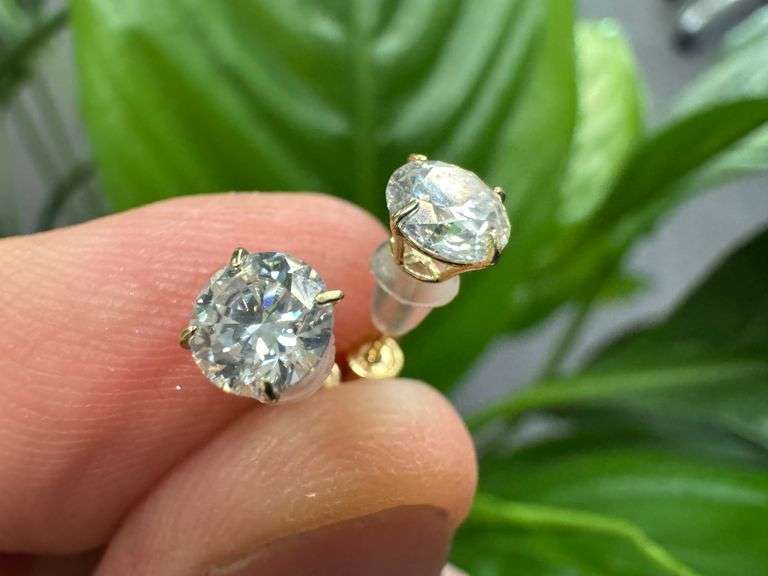 14k Yellow Gold Round 5mm Moissanite Stud Screw Back Earrings