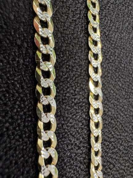 Gold Plated Sterling Silver Curb Pave Two Tone 925 Made in Italy Necklace 4.3mm Wide 24" Long