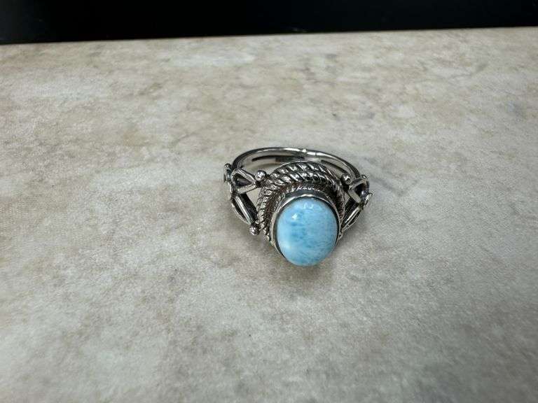 Sterling Silver 925 Natural Gemstone Larimar Ring Size 9