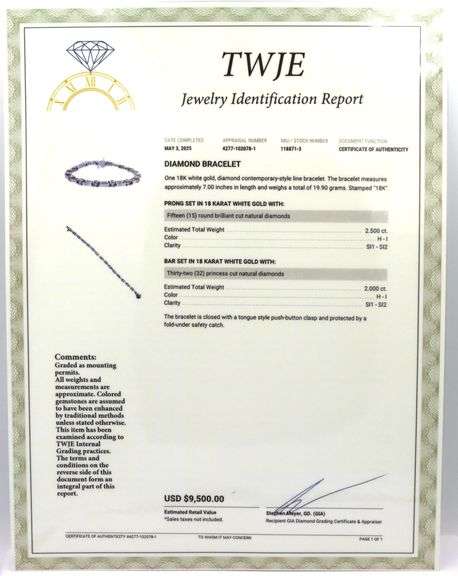 18kt White gold 4.50ctw princess and round brilliant cut diamond link bracelet