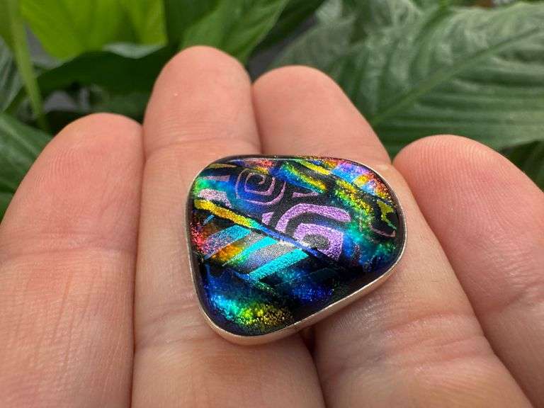 Sterling Silver 925 One of a Kind Dichroic Glass Ring Size 8.5