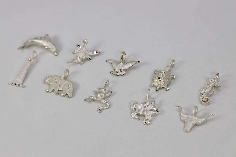 .925 Sterling Silver Frosted Finish Charm Set Lot of 10 Charms/Pendants