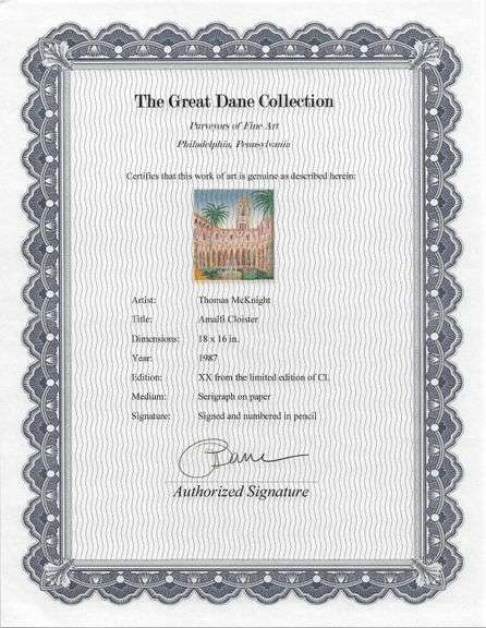 Thomas McKnight Original Signed Serigraph Framed 'Amalfi Cloister'