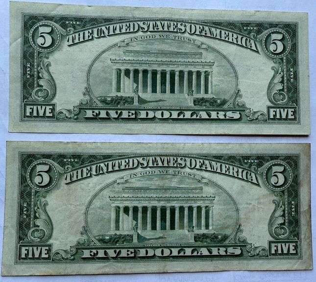 2 1963 Red Seal $5 Star US Notes