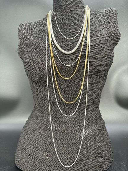 Sterling Silver Layered Snake Chain Set 7 Chain 925 Italy 36", 28", 24", 22", 20", 18", 15"