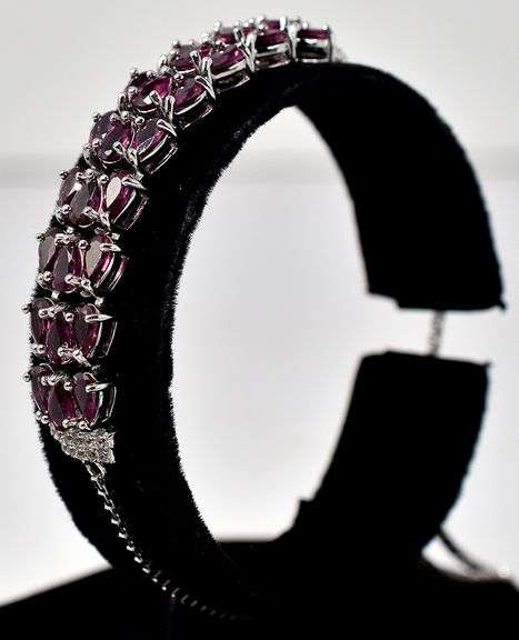 Pink Saphire and Cz Gemstone Adjustable Bracelet in Sterling Silver