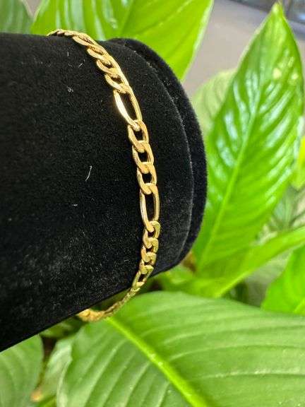 14k Yellow Gold Hollow Figaro Link Chain 3.3mm Bracelet 8"