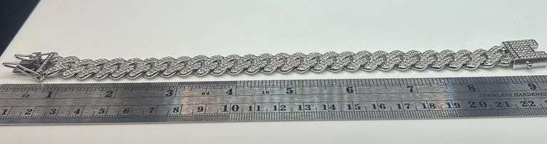 Sharp 35 Gram Tri-Layered 14 Kt White Gold Plated Miami Cuban Link Bracelet