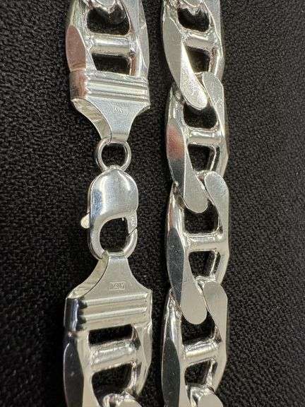 Sterling Silver 16mm Heavy Mariner Chain Cuban Flat Link 925 Italy Necklace 24"