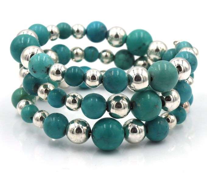 Turquoise and silver multi strand bangle