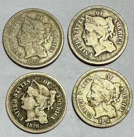 1865 1868 1870 1872 3 Cent Nickels