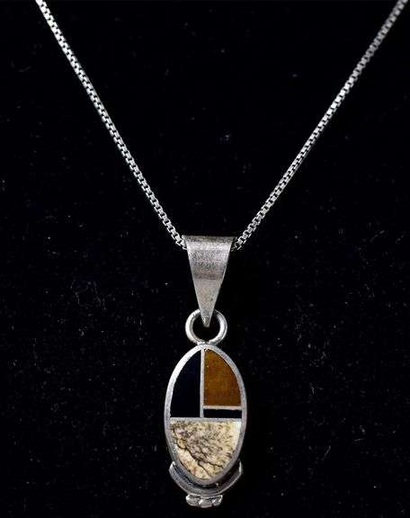 Tiger's Eye, Black Onyx and Jasper Gemstone Pendant Necklace in Sterling Silver