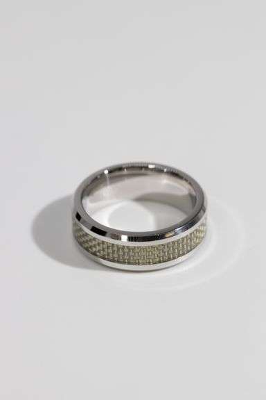 Men's Cobalt Chrome Shiny Grey Carbon Fiber Inlay Wedding Band Ring Size 10.5