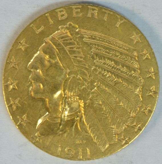 Very scarce 1911-S $5 Indian Gold Piece in lustrous Near Mint
