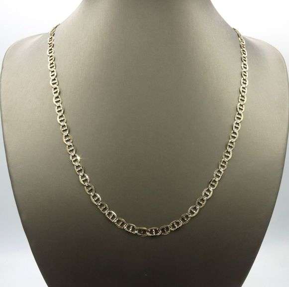10kt 2 tone gold diamond cut Gucci style link chain necklace