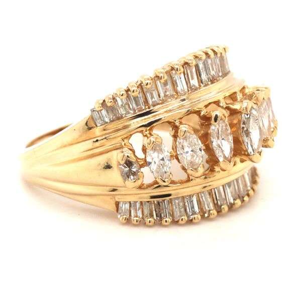 14kt Yellow gold 1.75ctw marquise diamond wide band