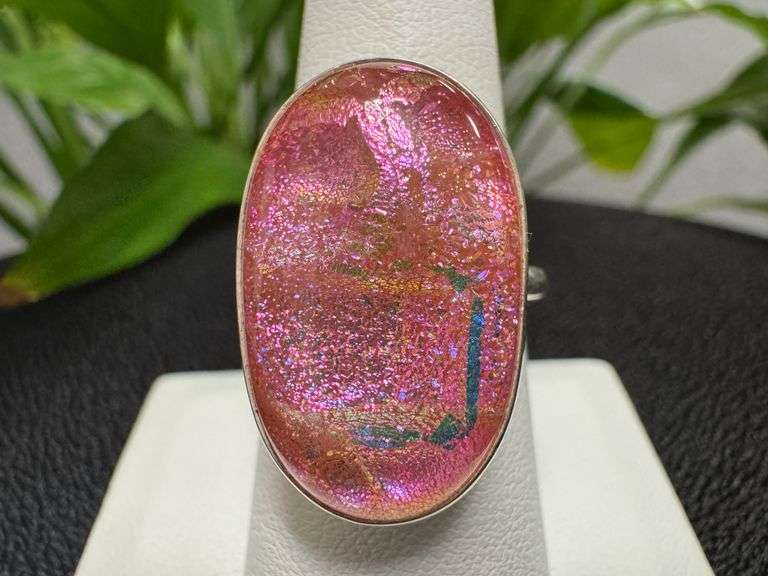 Sterling Silver 925 One of a Kind Dichroic Glass Ring Size 7.75