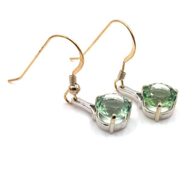 14kt Two tone gold round brilliant cut Prasolite dangle earrings