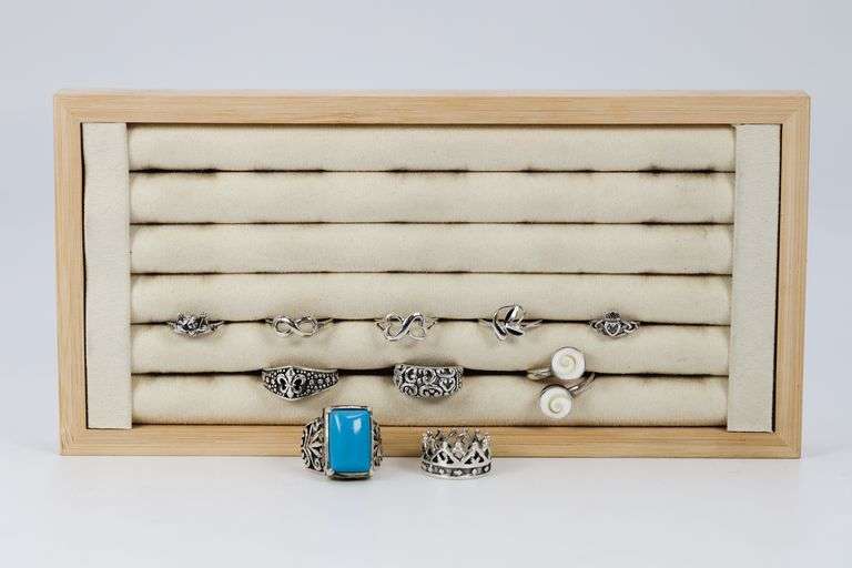 Sterling Silver Curated Ring Assortment Various Sizes & Styles (10 Ring Lot)