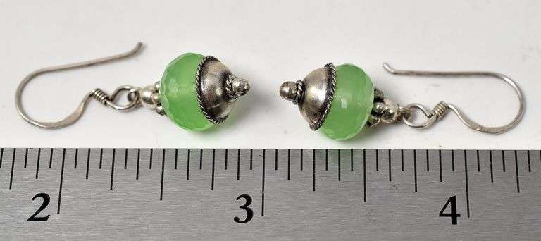 Green Gemstone Beaded Dangle Earrings in Sterling Silver