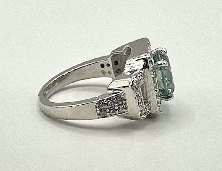 14 K White Gold Plate Dazzling 3.65 Ct Paraiba Green Lab Simulated Diamond Ring