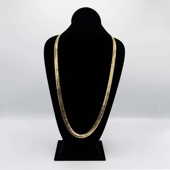 Impressive 124.8 Gram 14 Kt Yellow Gold Plate Herringbone Necklace