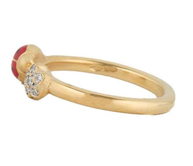 Aaron Basha 0.06ctw Diamond and Red Enamel Ladybug Ring in 18K