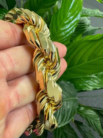 18k Gold Plated Sterling Silver Heavy Diamond-Cut Rope Chain 18mm Solid 925 Italy Necklace 26"