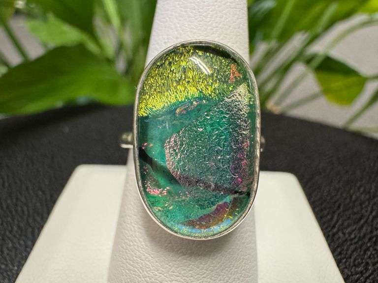 Sterling Silver 925 One of a Kind Dichroic Glass Ring Size 8.5