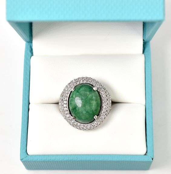 Stunning 10.00CTS Oval Cabochon-Cut Natural Emerald & Sapphire Gemstone Ring in Sterling Silver