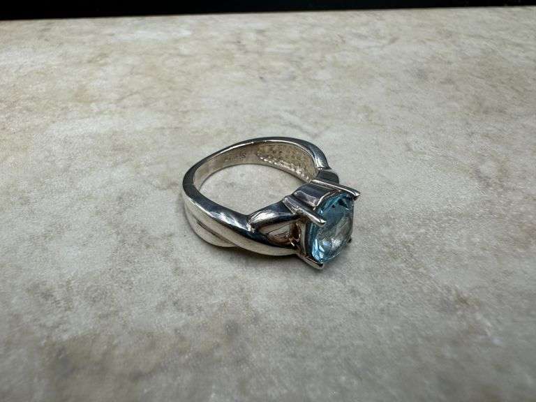 Sterling Silver 925 Natural Gemstone Blue Topaz Ring Size 9