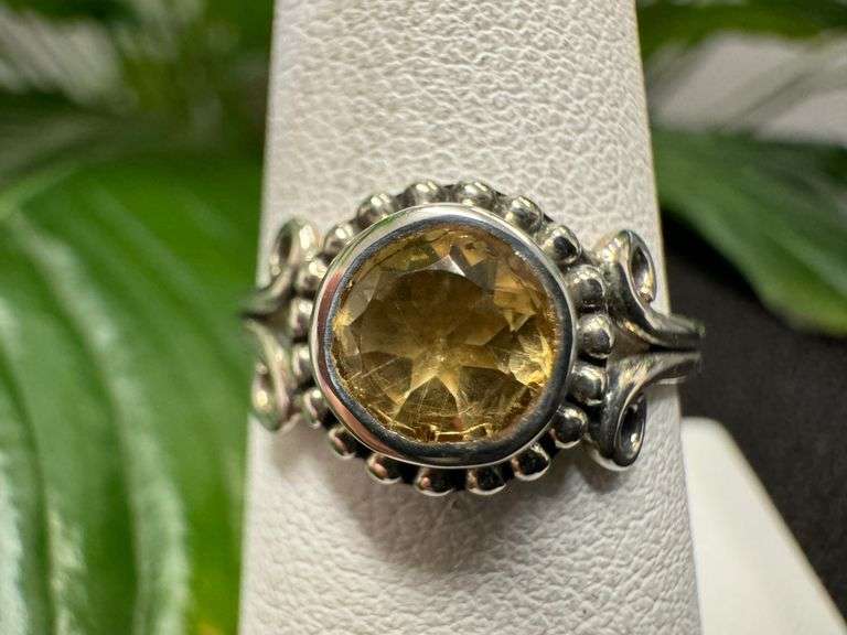 Sterling Silver Natural Gemstone Citrine Ring Size 8