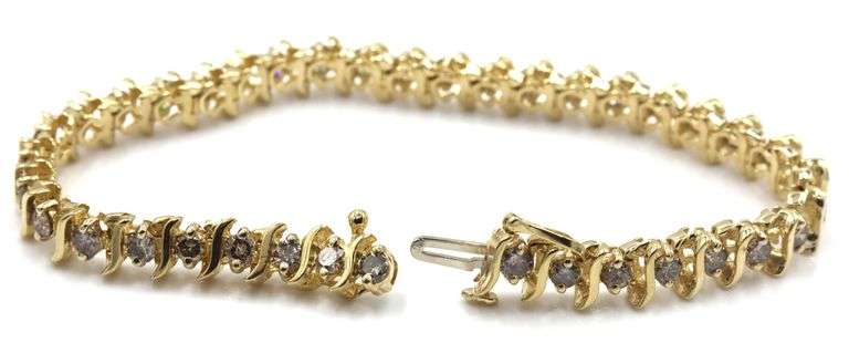 14kt Yellow gold 3.80ctw diamond S tennis bracelet