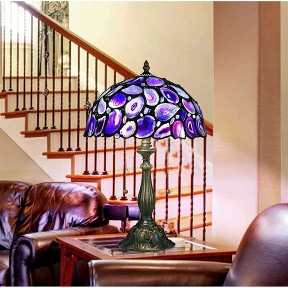 Tiffany-Style Agate Slice Stained Glass Table Lamp