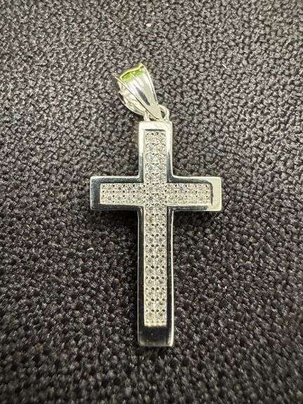 Rhodium Plated 925 Sterling Silver Moissanite Cross Christian Jesus Love Pendant