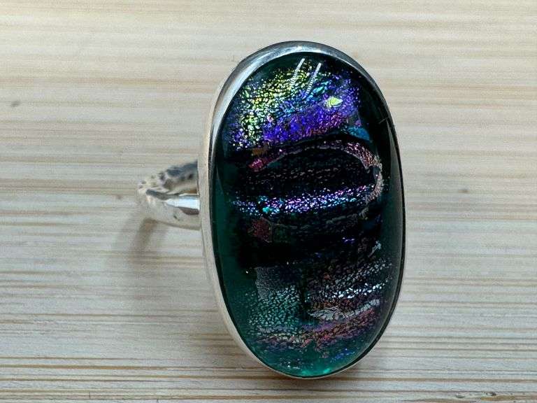 Sterling Silver 925 One of a Kind Dichroic Glass Ring Size 6