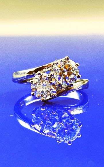 14 K White Gold Plated Twin Solitaires White Ice Blue Lab Simulated Diamond Ring