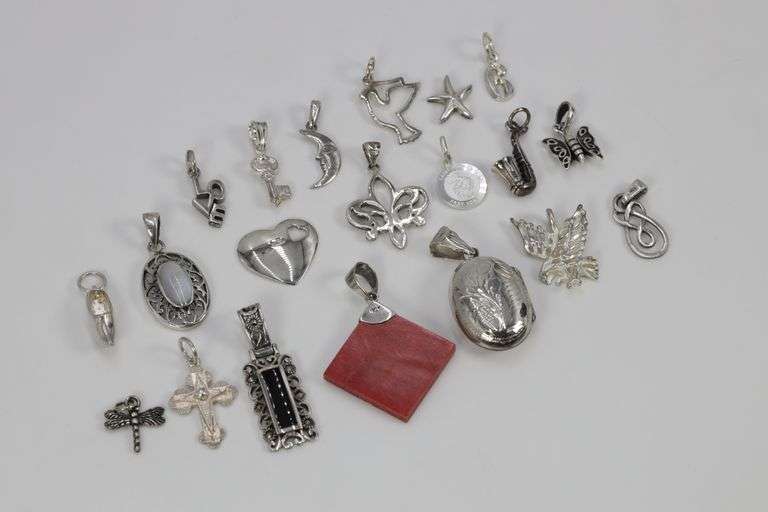 Sterling Silver Curated Pendant Assortment Various Sizes & Styles (20 Pendant Lot)