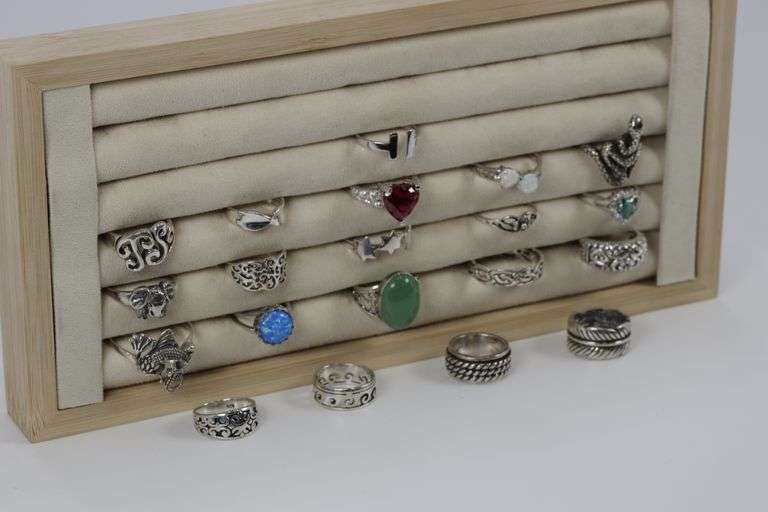 .925 Sterling Silver Ring Assortment Various Sizes & Styles (20 Ring Lot)