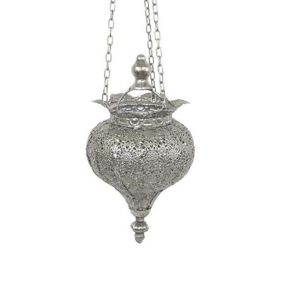 Oriental Metal Hanging Lantern with Antique Silver Finish