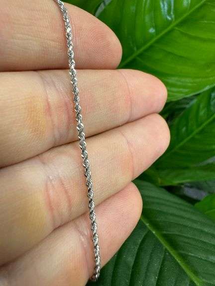 14k White Gold Solid Diamond-Cut Rope Link Chain 1.5mm Necklace 22"