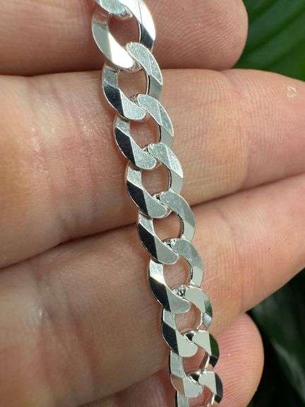 Men's 6.7mm Solid .925 Sterling Silver Flat Curb Chain Link Italy Necklace 22"