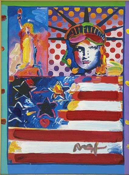 Rare Peter Max Original Mixed Media Better World III, 1999